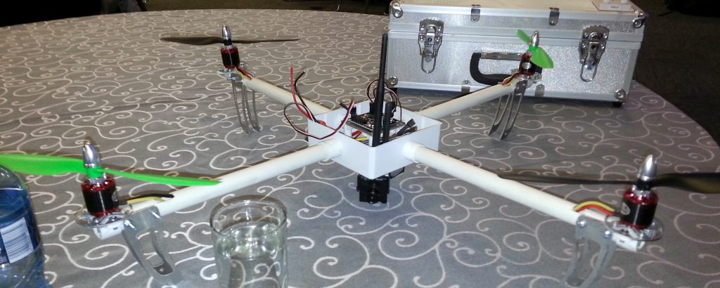 Avioneta's prototype drone quadcopter. Great for catching rhino poachers and watching sharks, apparently.