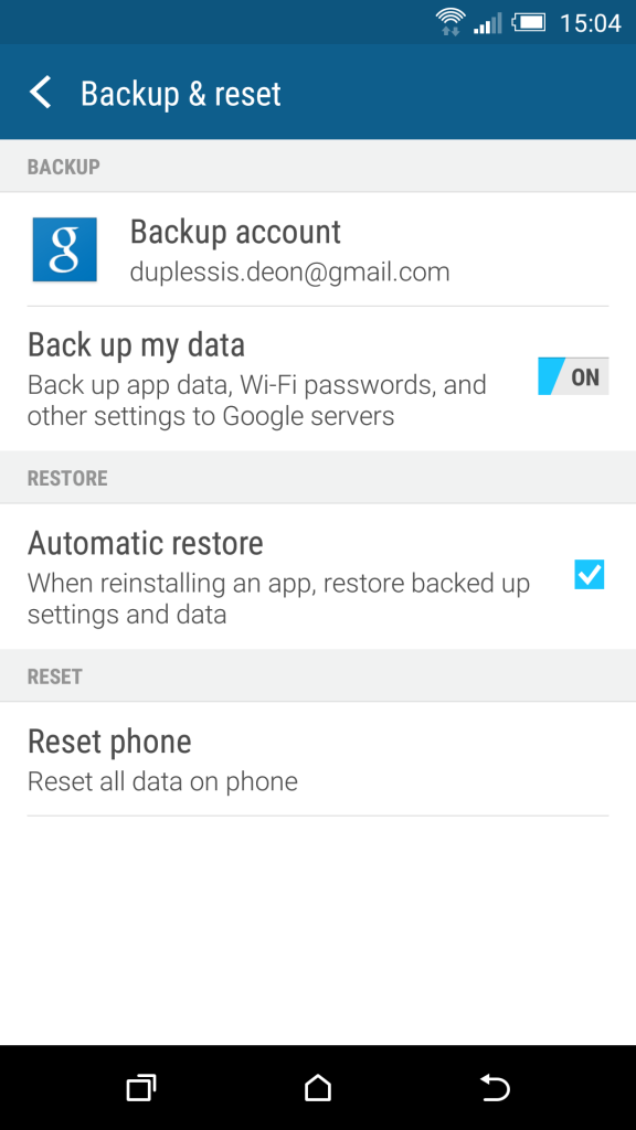 Android - Backup & Reset