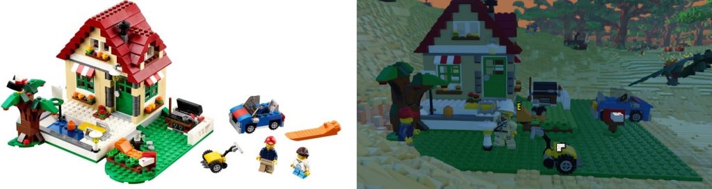 The real set on the left and its in game representation on the right
